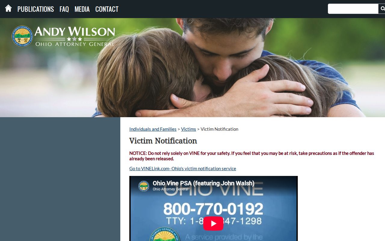 Ohio Attorney General VINE notification information for Putnam County custody events