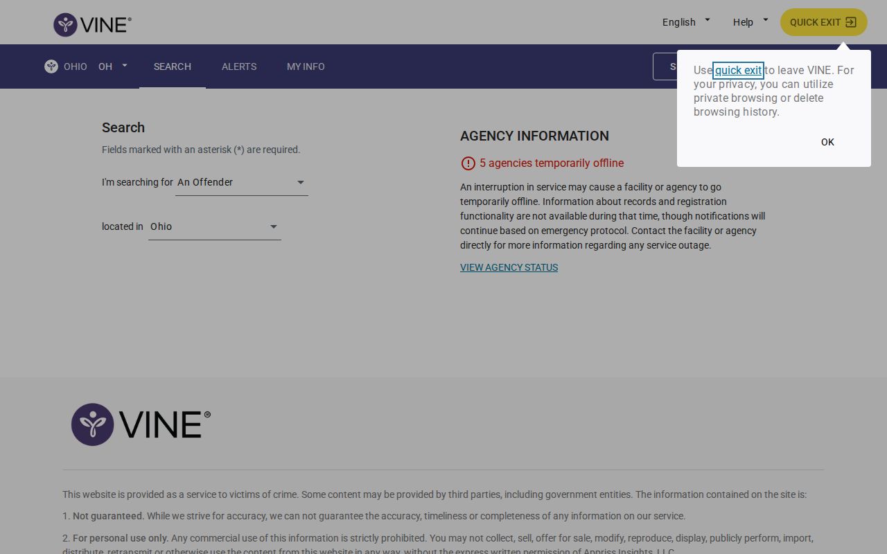 Ohio VINELink person search for a Putnam County inmate check
