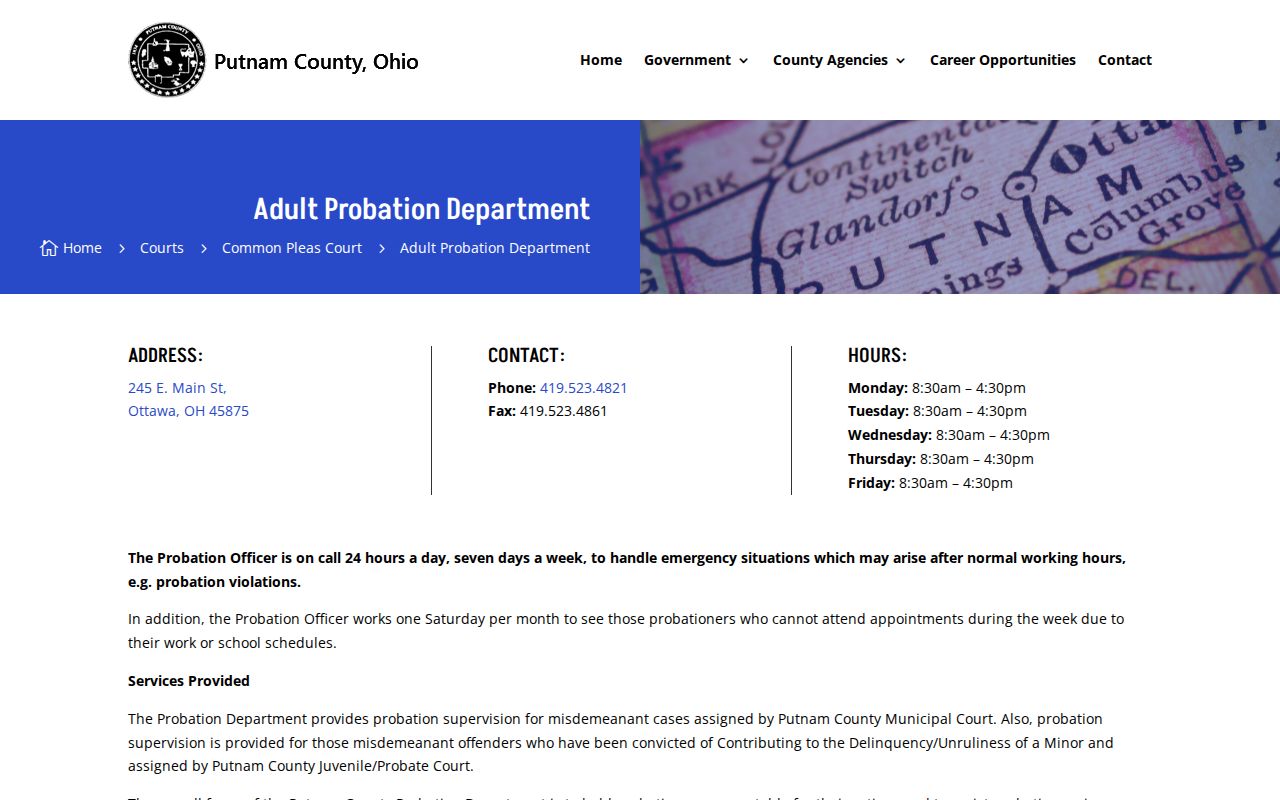 Putnam County Adult Probation office for post-release supervision